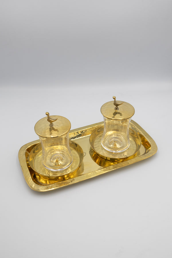 Brass Tea Cups with Tray Set