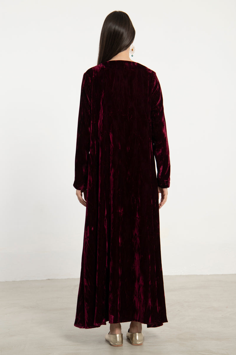 Nina Crushed Velvet Burgundy Dress