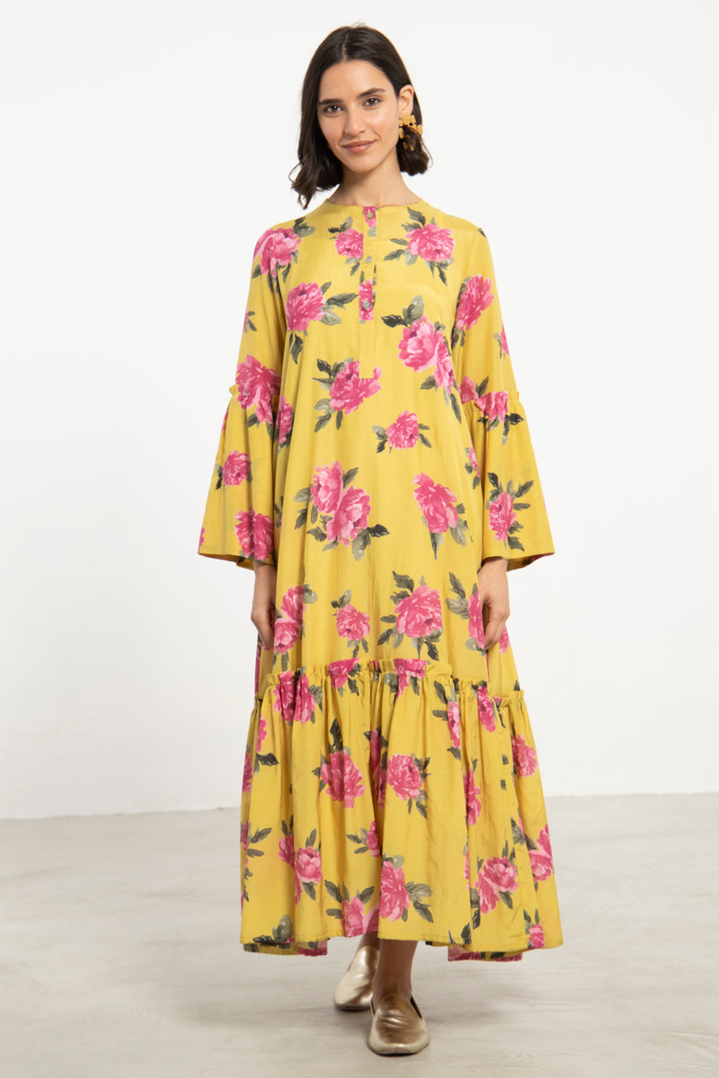 May Cotton Yellow Floral Dress