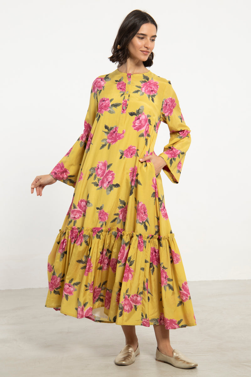 May Cotton Yellow Floral Dress