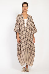 Foulard Wool Checks Brown and Beige Abaya