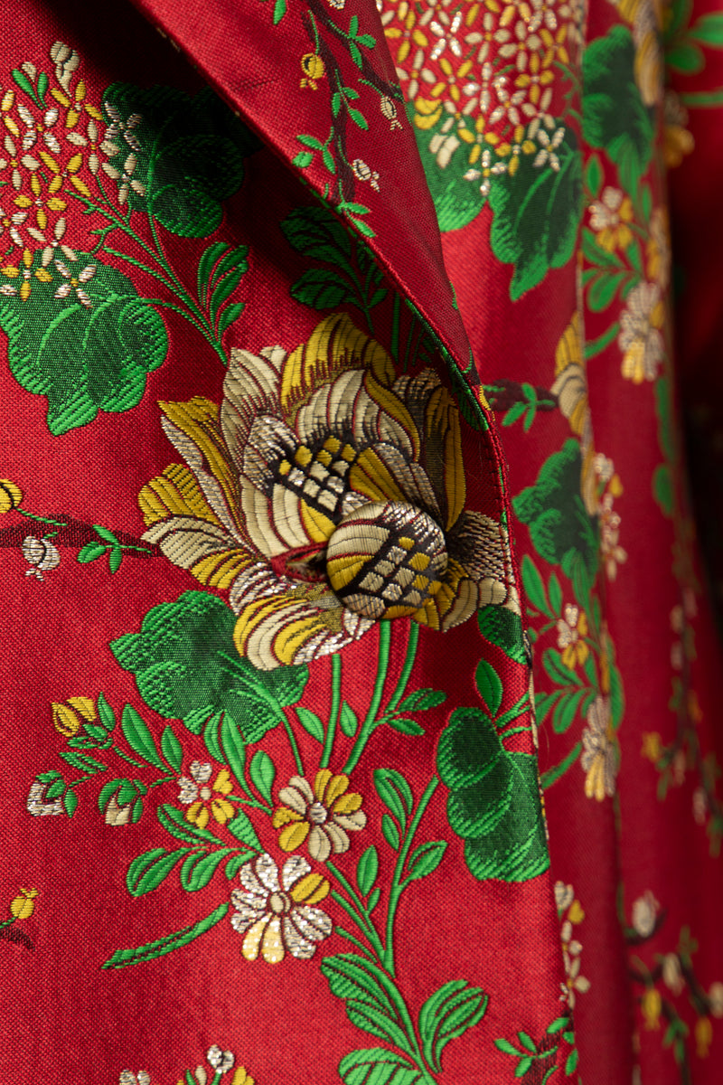 Kayan Silk Jacquard Red Coat