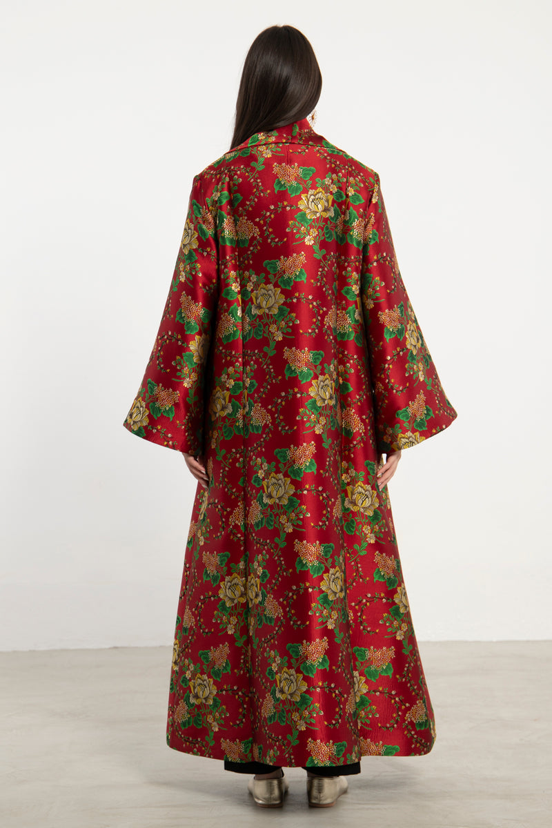 Kayan Silk Jacquard Red Coat