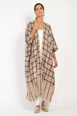 Foulard Wool Checks Brown and Beige Abaya