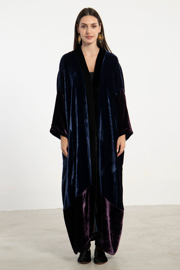 Sherif Velvet Black, Blue & Purple Abaya