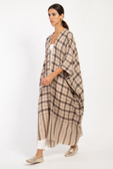 Foulard Wool Checks Brown and Beige Abaya