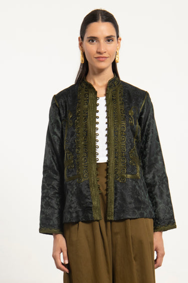 Kawas Silk Brocade Deep Green Jacket