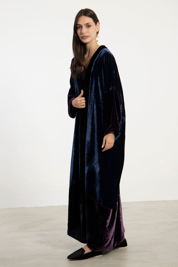 Sherif Velvet Black, Blue & Purple Abaya