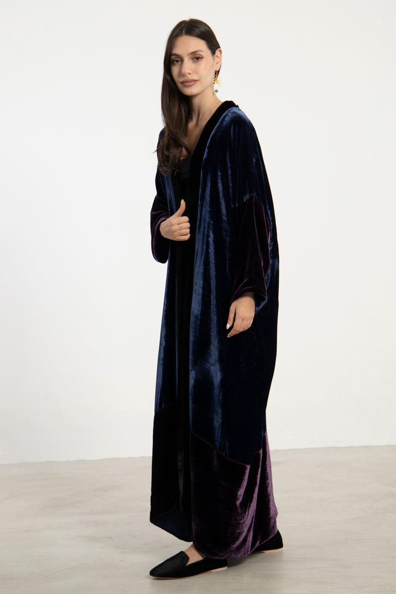 Sherif Velvet Black, Blue & Purple Abaya