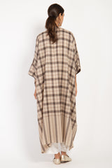 Foulard Wool Checks Brown and Beige Abaya