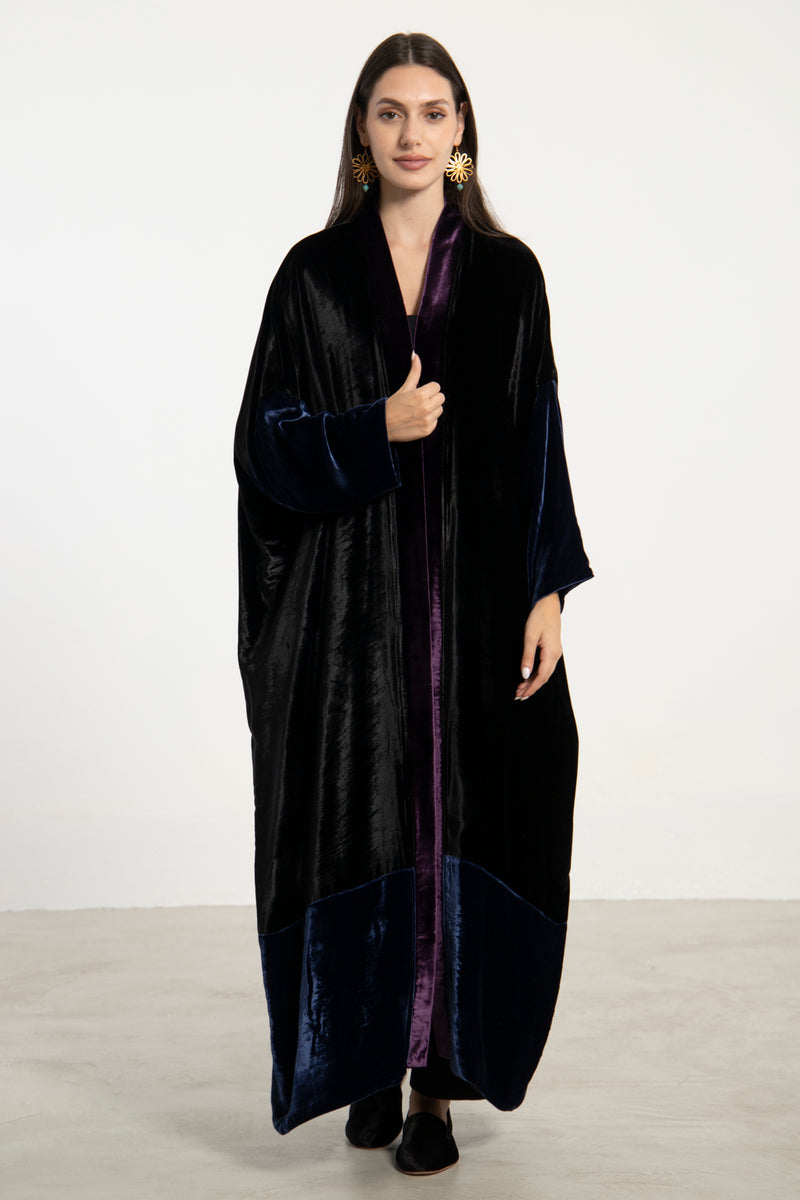 Sherif Velvet Black, Blue & Purple Abaya