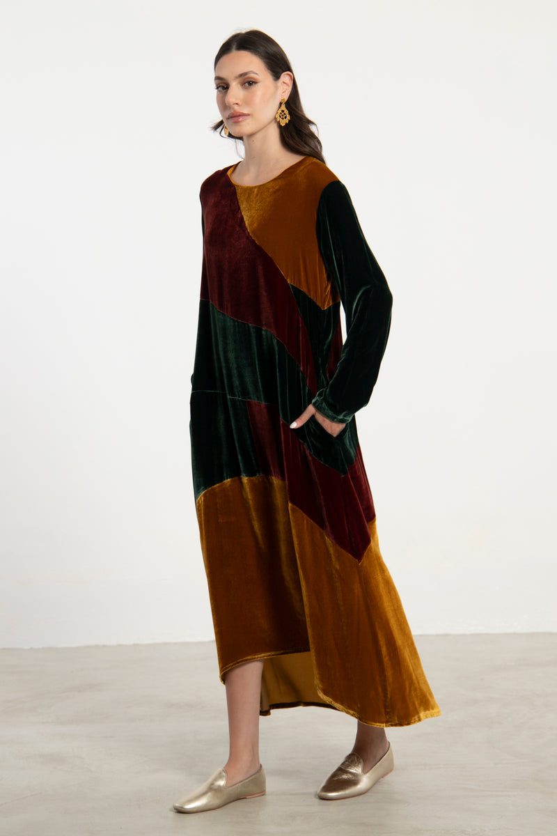 Lyana Velvet Patchwork Dress