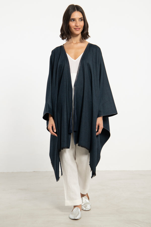 Wool & Cashmere Dark Blue Poncho