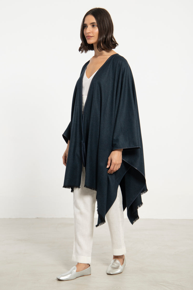Wool & Cashmere Dark Blue Poncho