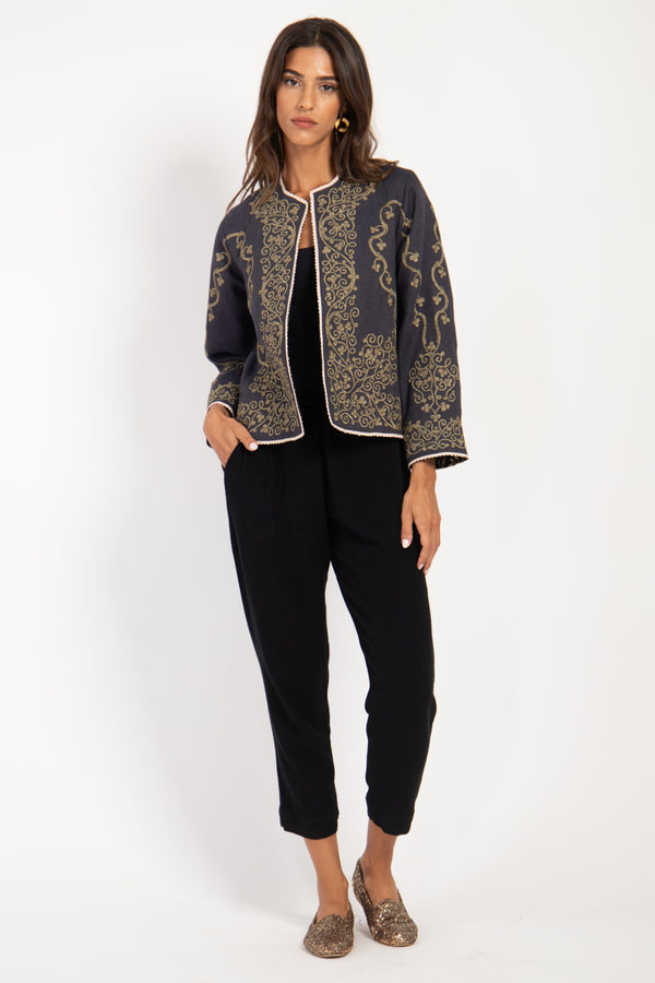 Ottoman Silk Jacquard Dark Grey & Gold Jacket