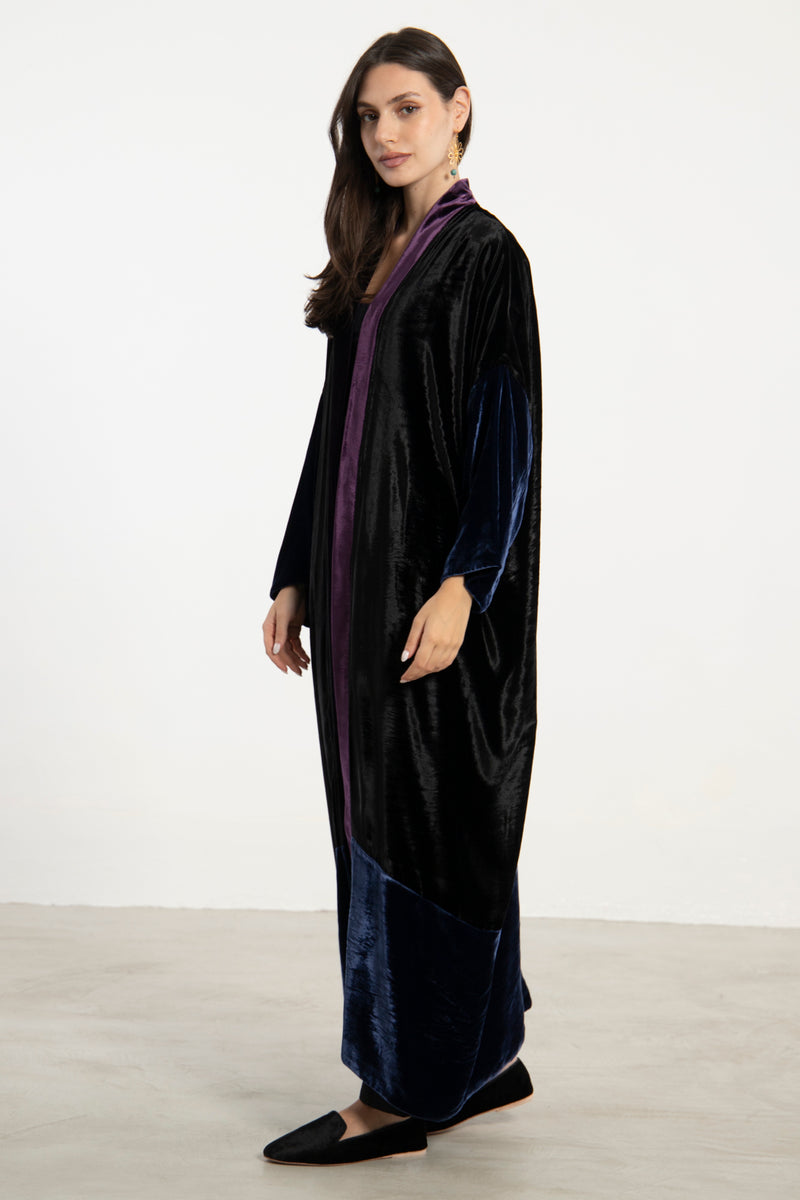 Sherif Velvet Black, Blue & Purple Abaya