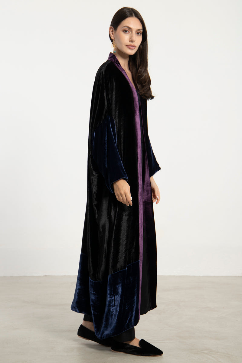 Sherif Velvet Black, Blue & Purple Abaya