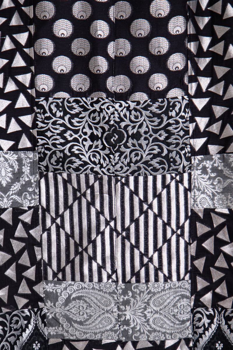 Chouf Silk Brocade Patchwork Silver Dress