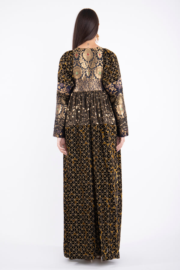 Linda Velvet Black & Gold Dress