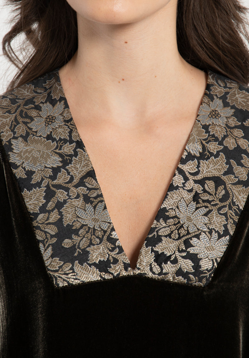 Adan Silk Velvet Brown Kaftan