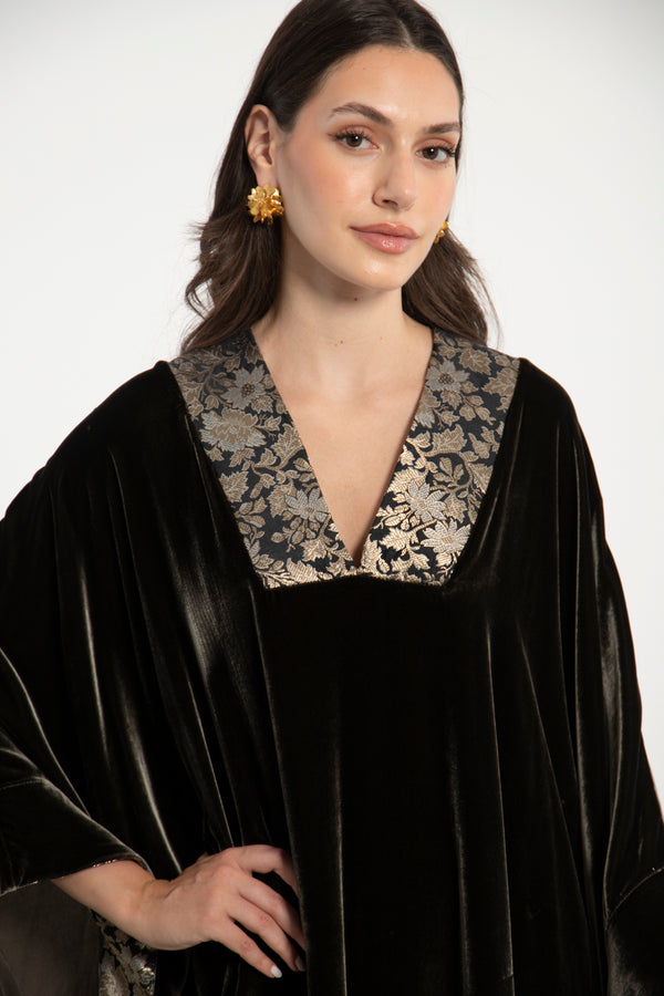 Adan Silk Velvet Brown Kaftan