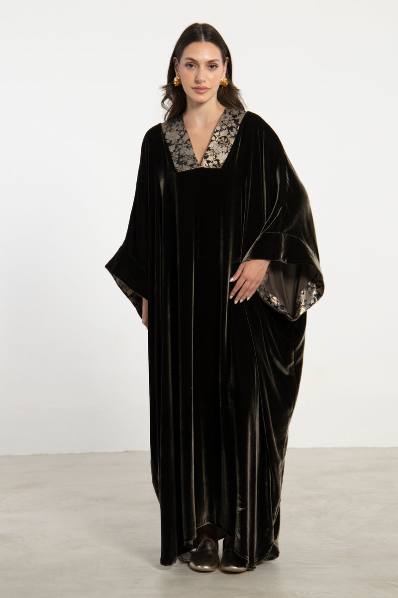 Adan Silk Velvet Brown Kaftan