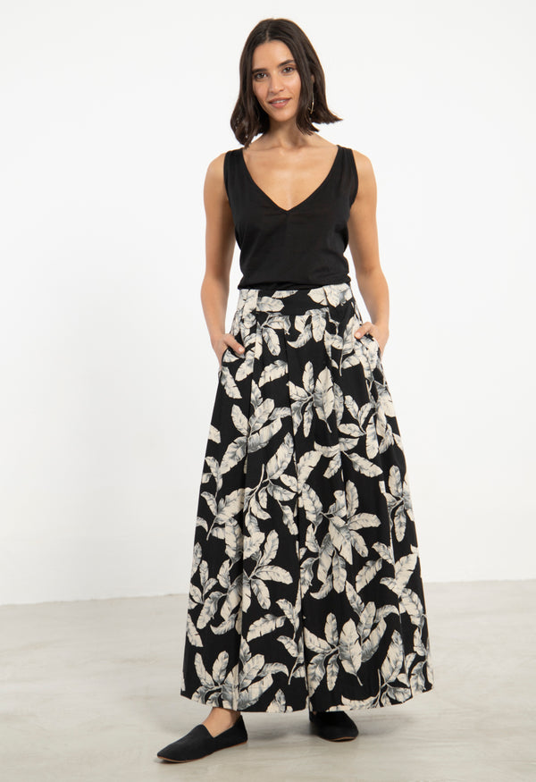 Amar Black Leaf Print Trousers