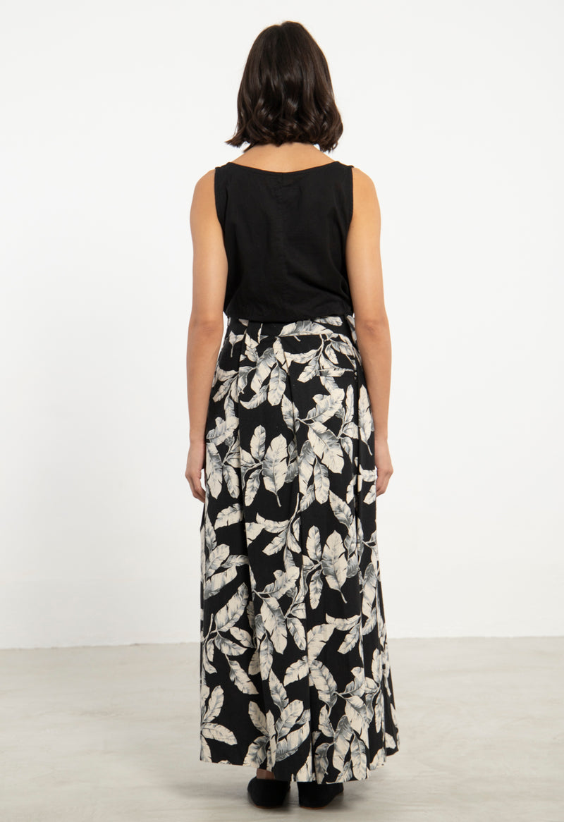 Amar Black Leaf Print Trousers