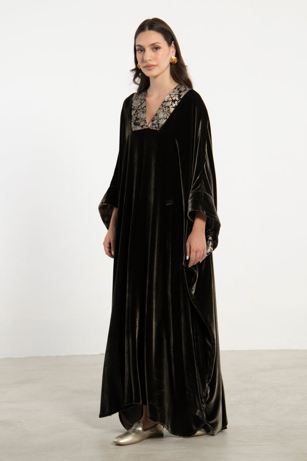 Adan Silk Velvet Brown Kaftan