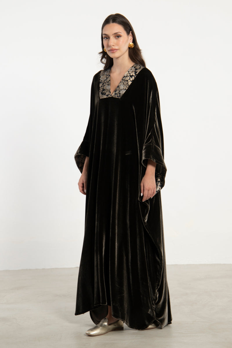 Adan Silk Velvet Brown Kaftan