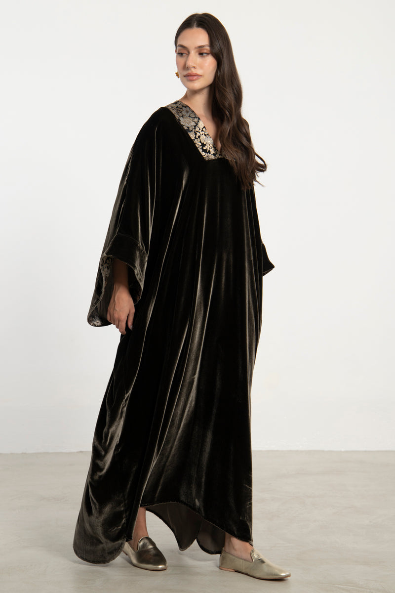 Adan Silk Velvet Brown Kaftan