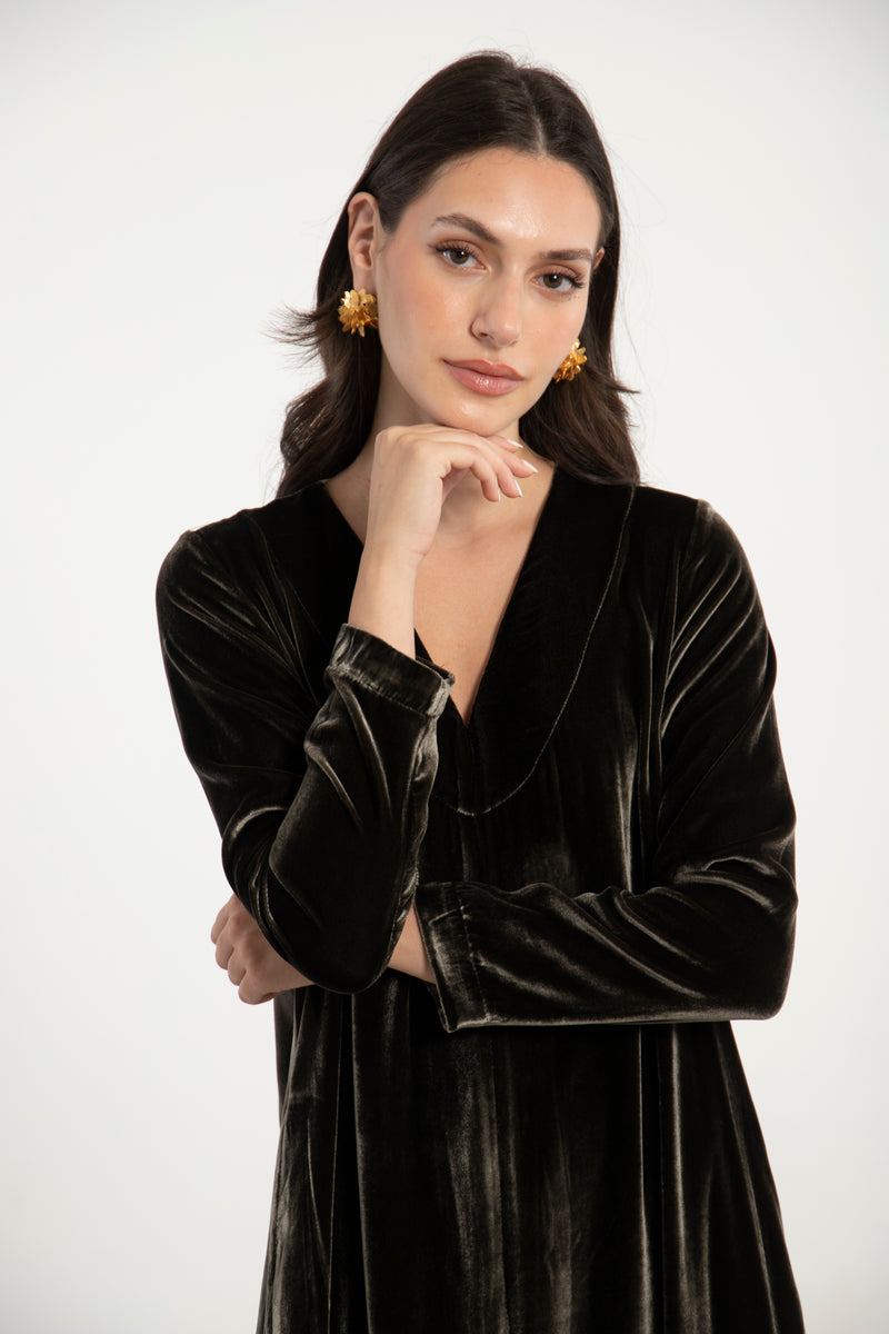 Nina Silk Velvet Brown Dress