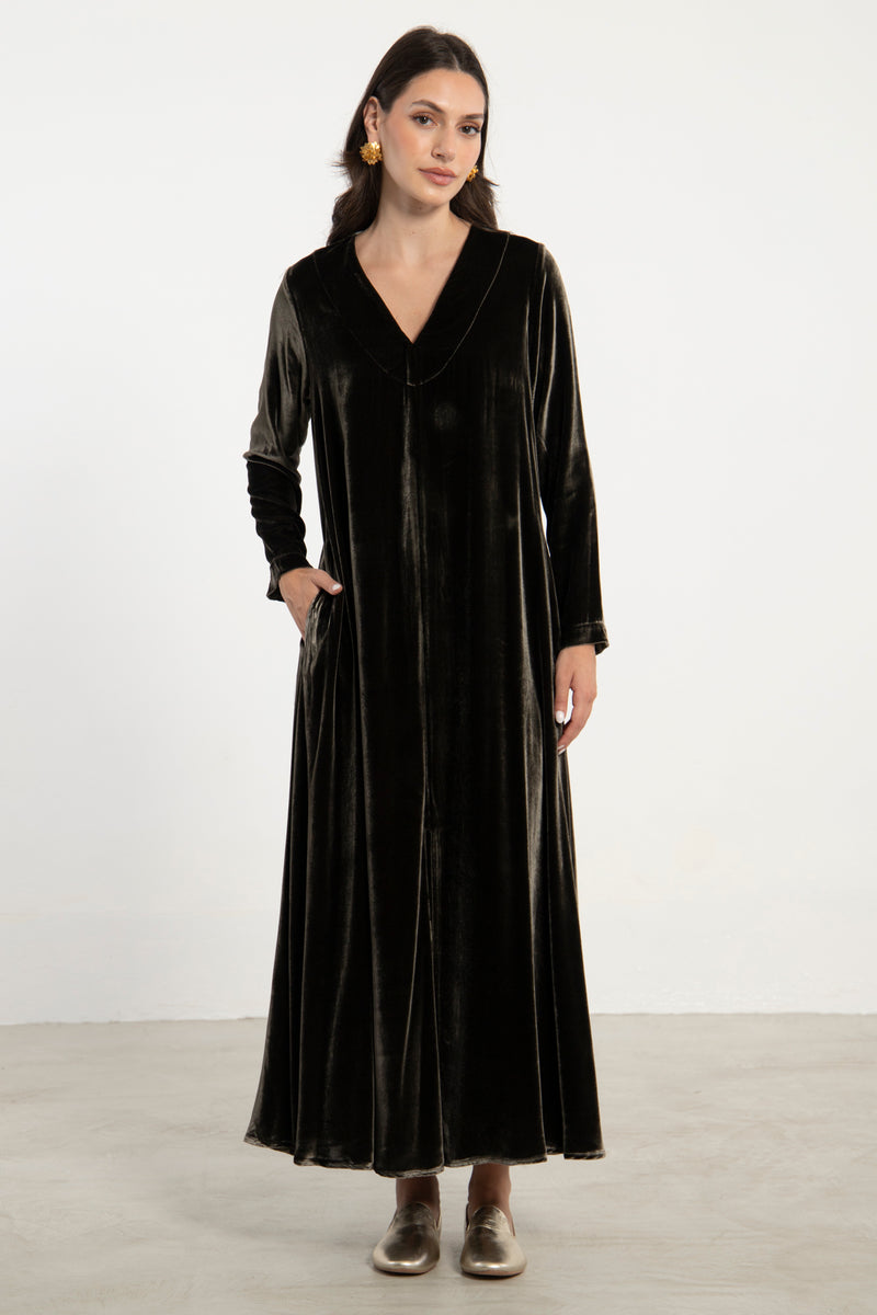 Nina Silk Velvet Brown Dress