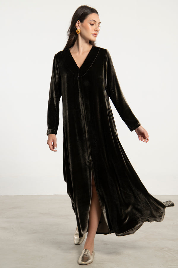 Nina Silk Velvet Brown Dress