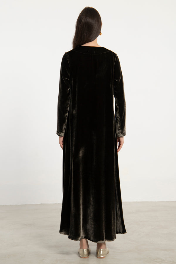Nina Silk Velvet Brown Dress