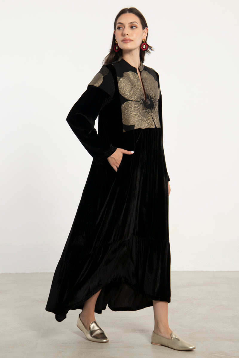 Mayada Cotton Velvet Floral Dress