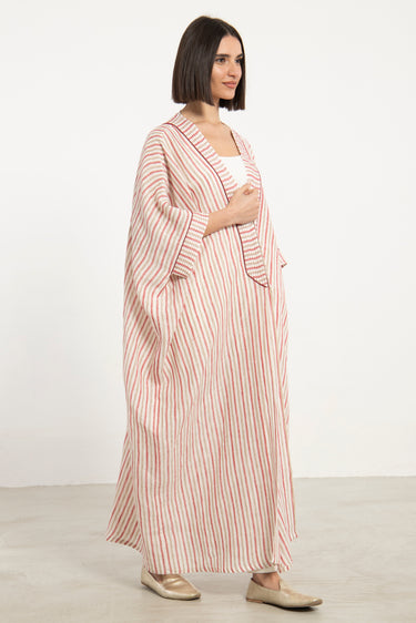 Mona Linen Red Stripe Abaya