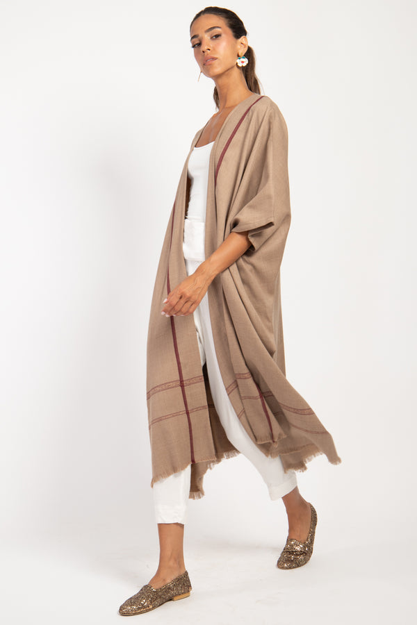 Foulard Wool Beige & Burgundy Abaya