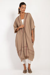 Foulard Wool Beige & Burgundy Abaya