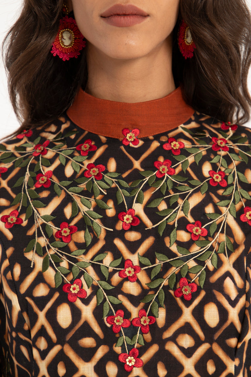 Yara Cotton Printed & Embroidered Dress
