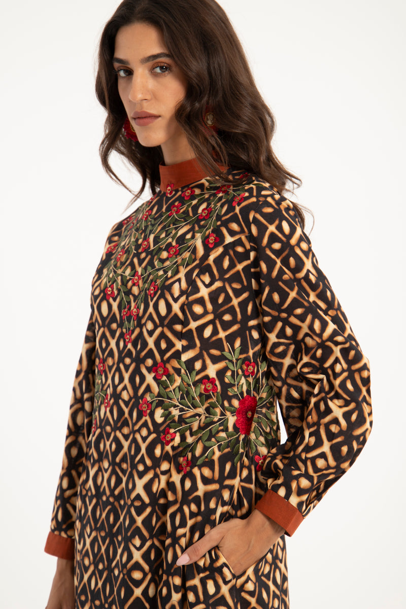 Yara Cotton Printed & Embroidered Dress