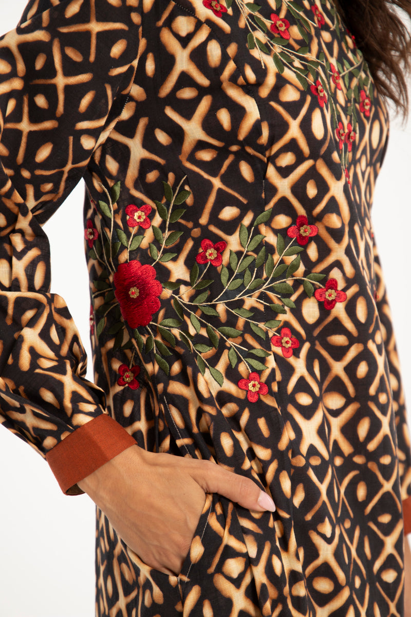 Yara Cotton Printed & Embroidered Dress
