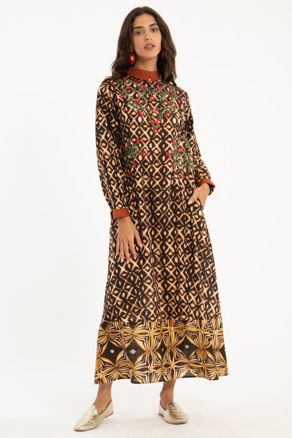 Yara Cotton Printed & Embroidered Dress