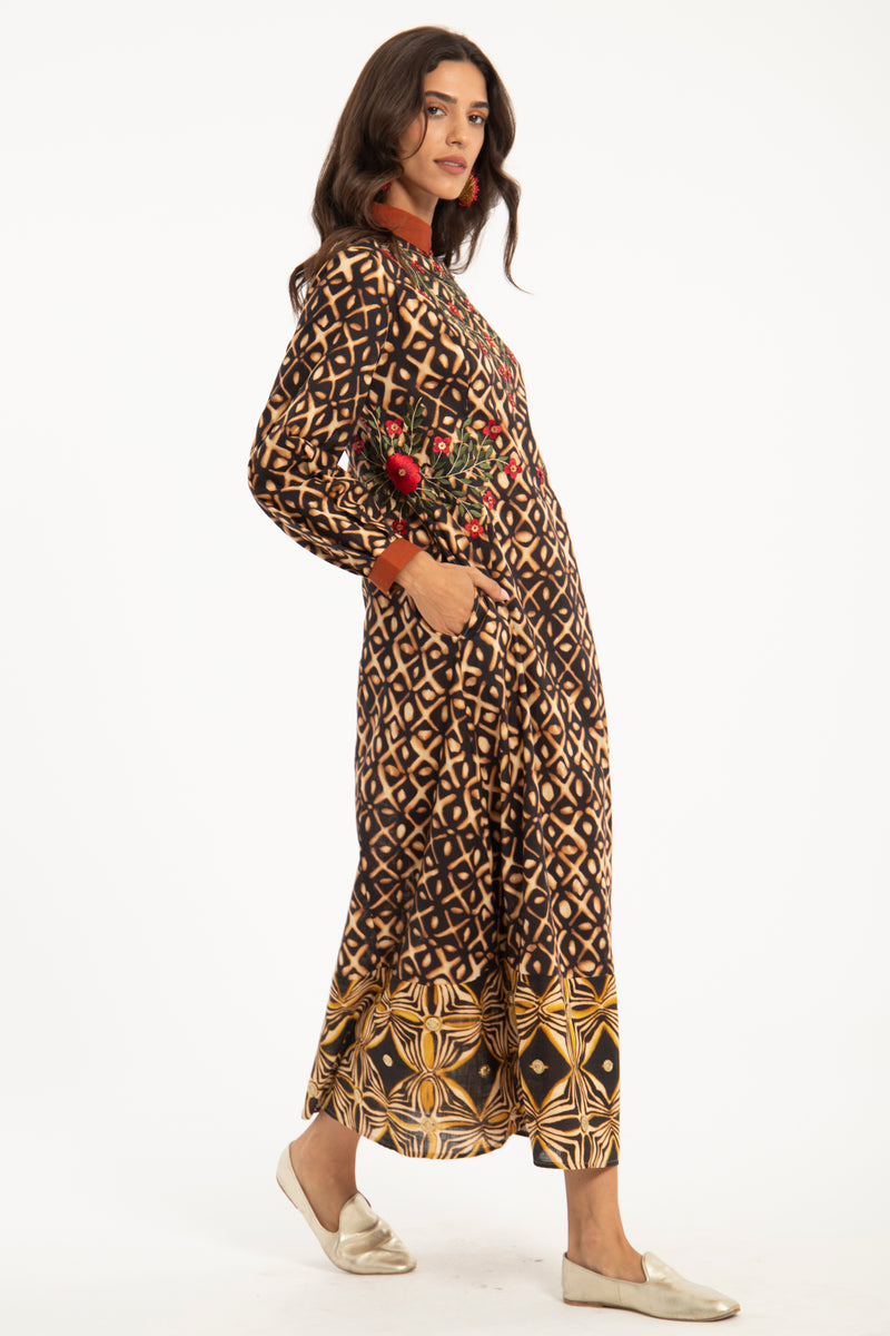 Yara Cotton Printed & Embroidered Dress