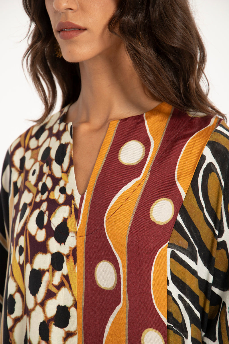 Nouha Cotton Silk Patchwork Dress