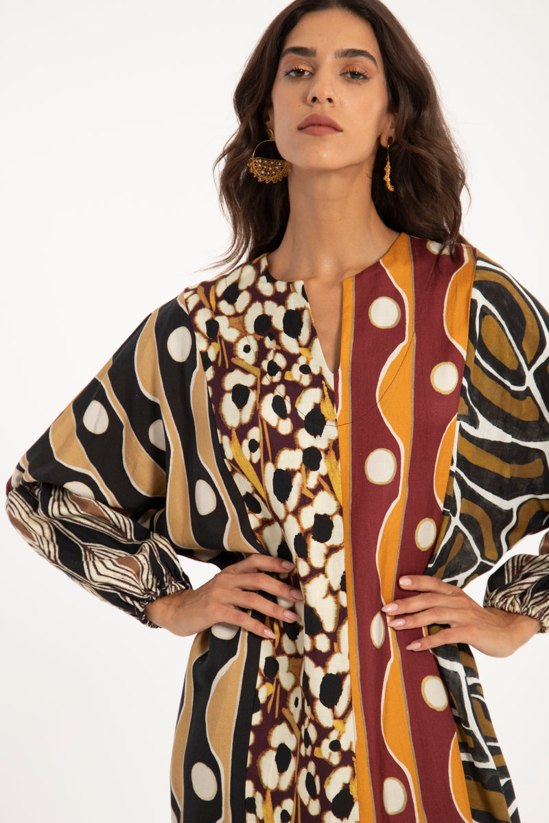 Nouha Cotton Silk Patchwork Dress