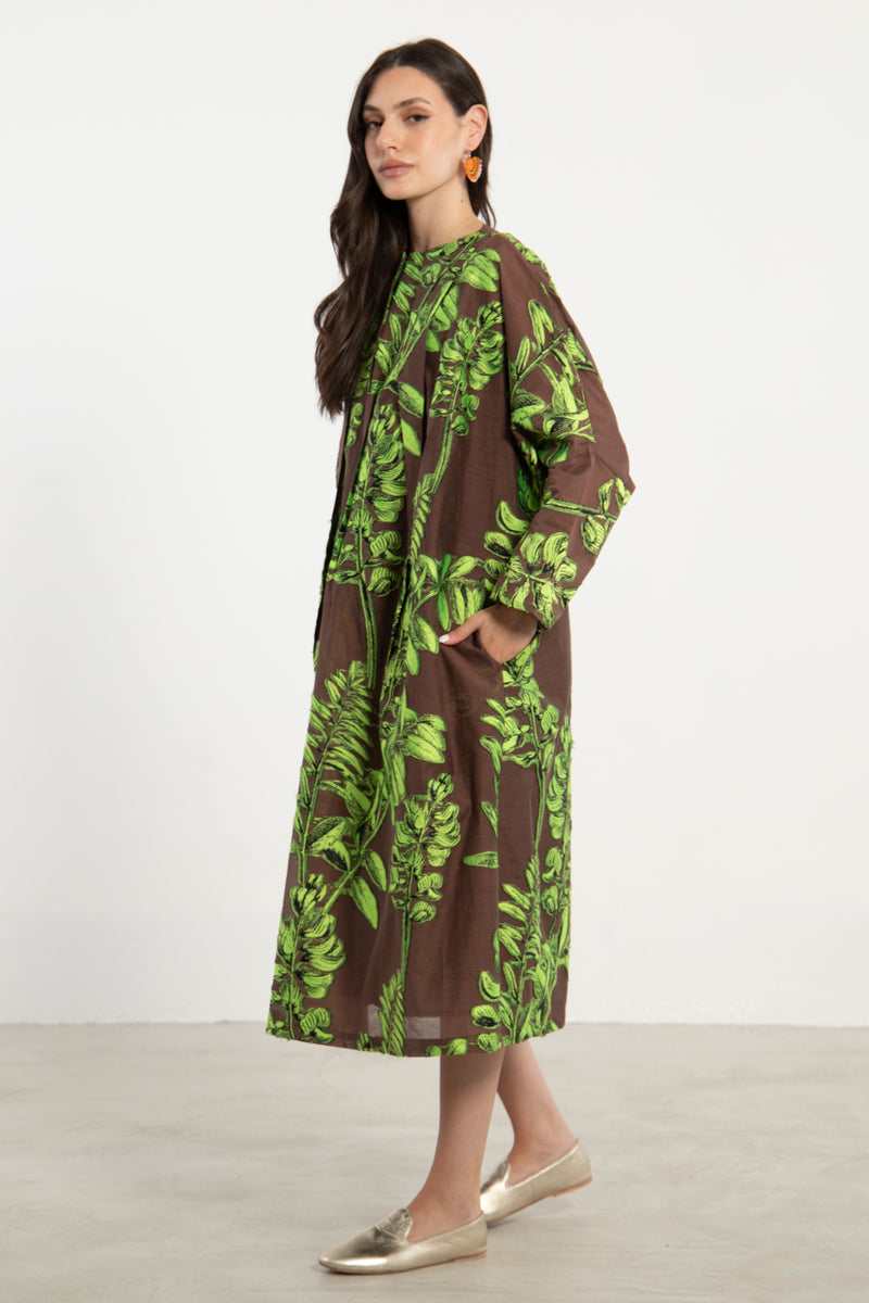 Mira Cotton Silk Leaves Appliqué Dress