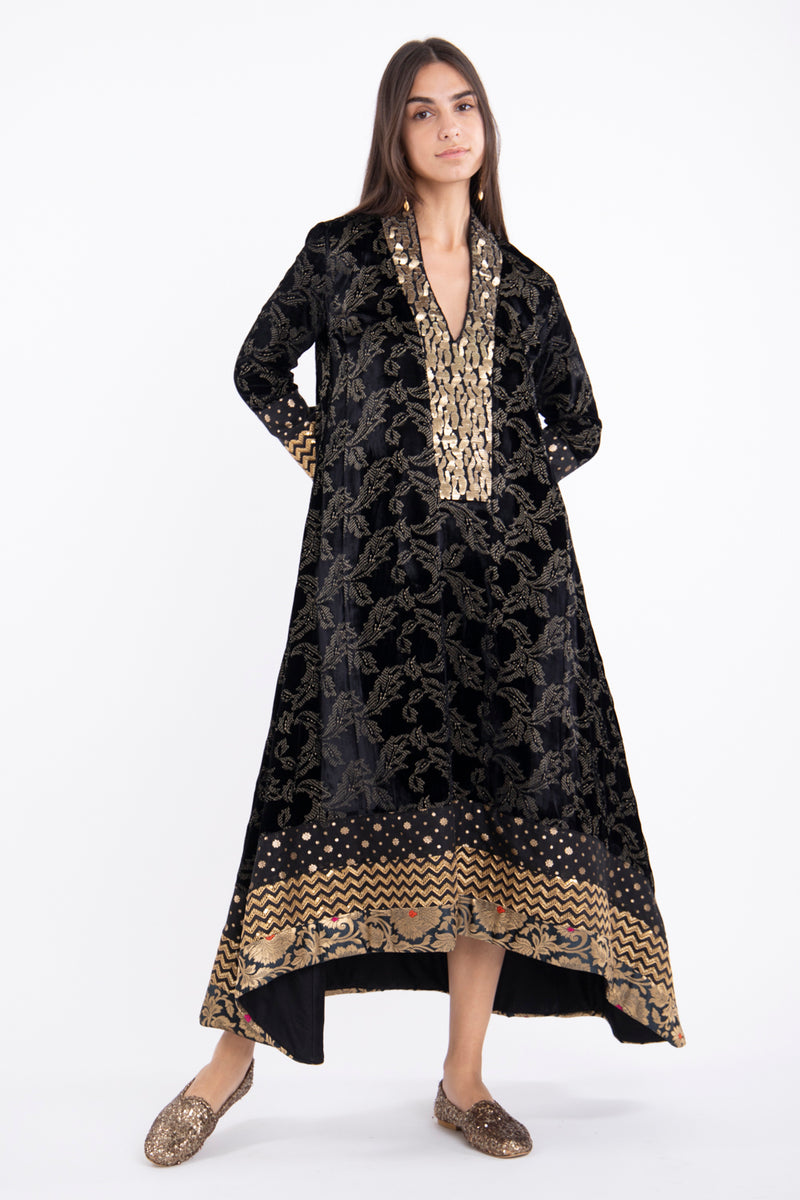 Nahar Velvet Embroidered Black Dress