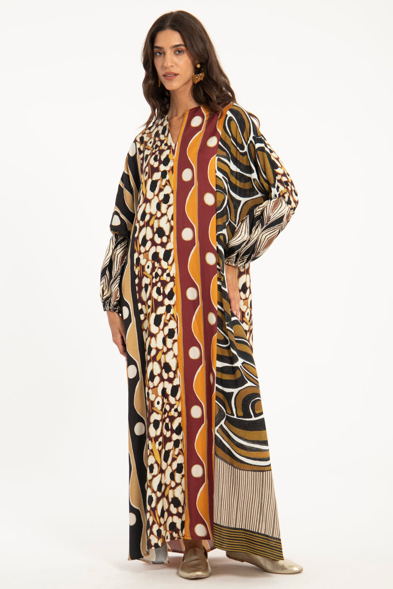 Nouha Cotton Silk Patchwork Dress