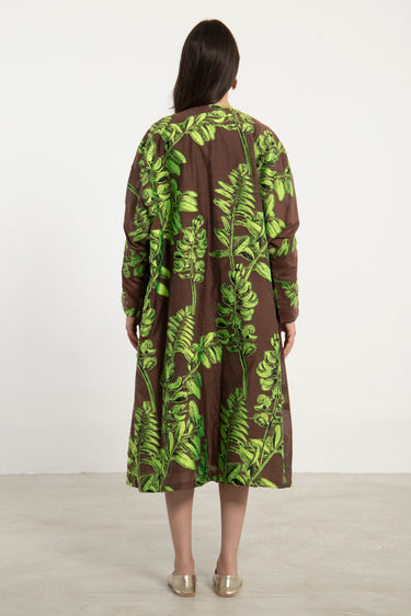 Mira Cotton Silk Leaves Appliqué Dress